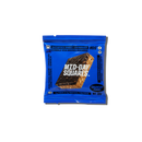 Box of Mid-Day Squares Crunchy Peanut bars with nutritional labels, surrounded by scattered peanuts and chocolate pieces.