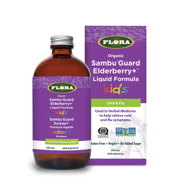 Flora Organic Elderberry+ Liquid Formula Kids Cold & Flu (250 mL)