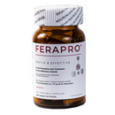A bottle of Ferapro iron supplements with 100 vegetable capsules, labeled as gentle and effective for the prevention and treatment of iron deficiency anemia.