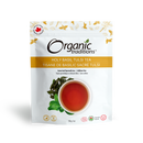 Packaging of Organic Traditions Holy Basil Tulsi Tea with a cup of tea depicted on the front, and images of tulsi leaves and flowers.