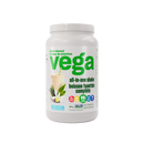 Front view of Vega All-In-One Nutritional Shake French Vanilla tub with clean white label and green accents