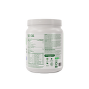 Close-up of the Vega shake tub label showing nutrition facts and plant-based protein details