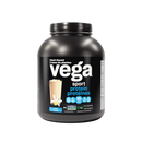 Vega protein powder container on a white background