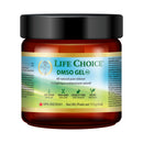 A jar of Life Choice DMSO Gel, with a label detailing product information and usage.