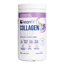 A container of Leanfit Collagen & Sleep supplement with the flavor Blue Lavender Latte, highlighting key ingredients and benefits on the label.