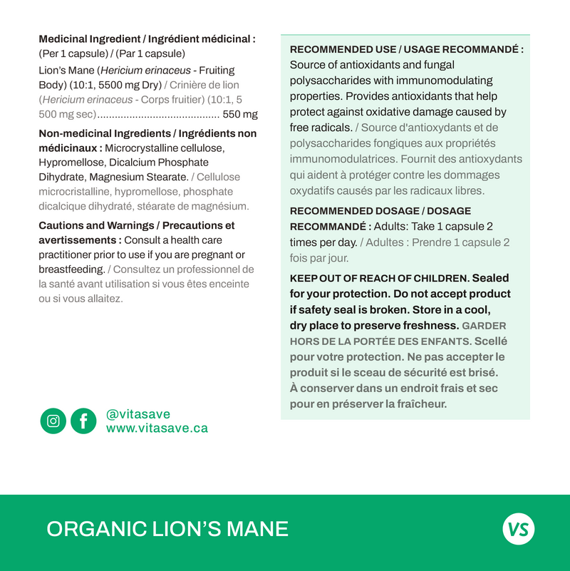 Vitasave Organic Lion's Mane (120 VCaps)