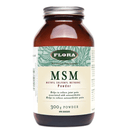 A bottle of Flora MSM Methyl Sulfonyl Methane Powder, 300g.