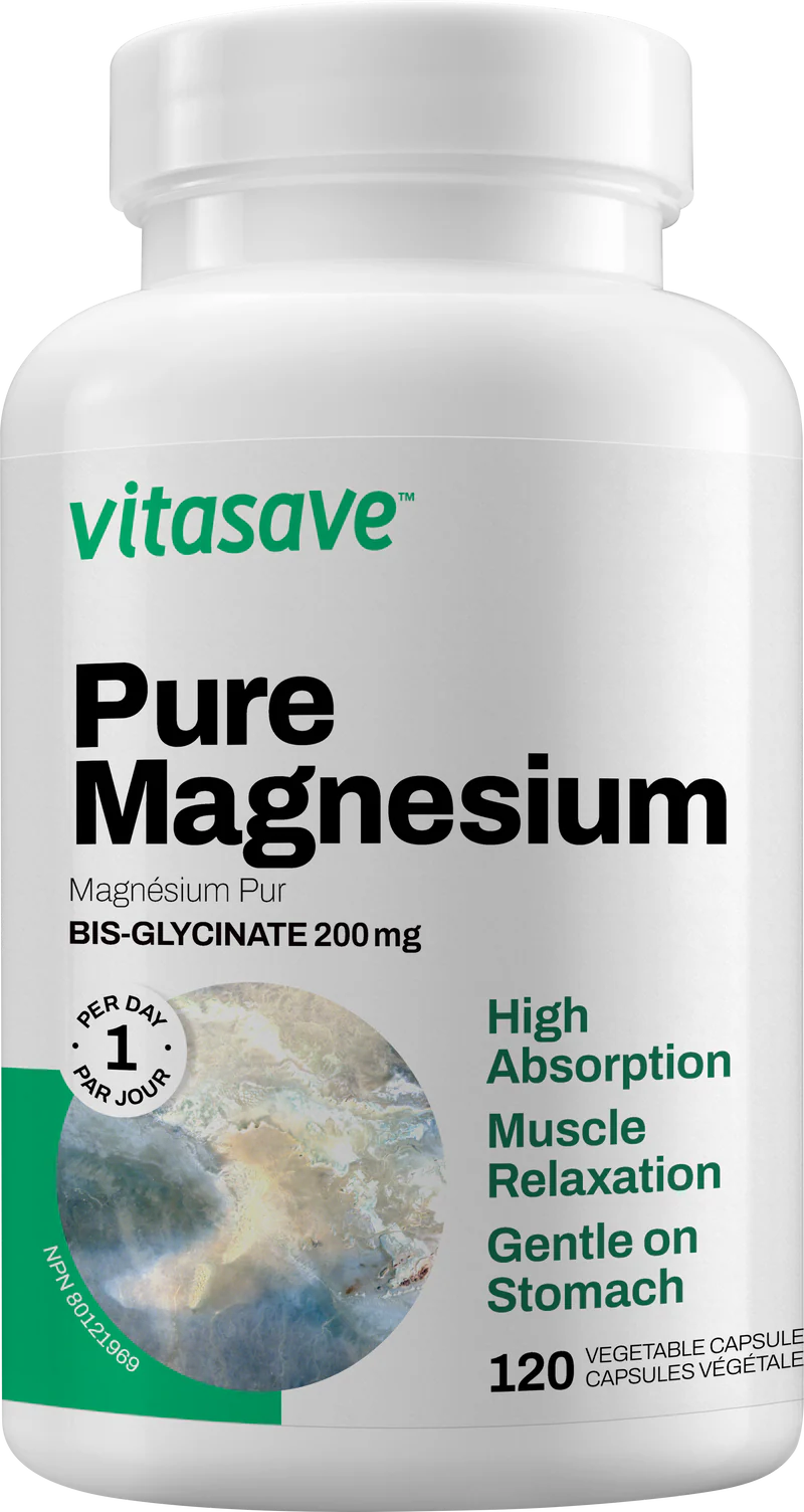 Vitasave Pure Magnesium supplement bottle on a white background