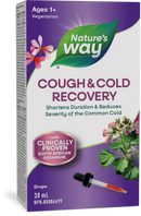 Nature's Way Cough & Cold Recovery packaging with dropper on a purple background