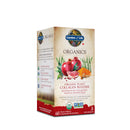 Front view of Garden of Life Organics Plant Collagen Builder bottle, showcasing the label with pomegranate and bamboo imagery, highlighting its USDA Organic and Non-GMO certifications.