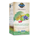  A front-facing view of the Garden of Life Organics Plant Calcium bottle, showcasing the label featuring the USDA Organic and Non-GMO Project Verified seals. The bottle contains 90 vegan tablets formulated with organic algae, over 20 organic fruits and vegetables, and added vitamins D3 and K2 for bone health support.