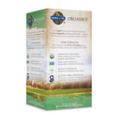 Close-up of the supplement facts panel on the side of the Garden of Life Organics Plant Calcium bottle, detailing the 800mg of plant-sourced calcium per serving, along with 1,000 IU of vegan D3, 80 mcg of Vitamin K2 (MK-7), and 60 mg of magnesium.