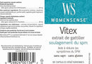 Angle view of WomenSense Vitex Chasteberry Extract packaging displaying dosage and ingredient highlights.