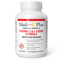 A bottle of Medi-C Plus Vitamin C & L-Lysine Formula with Calcium Ascorbate, containing 150 vegetarian capsules.