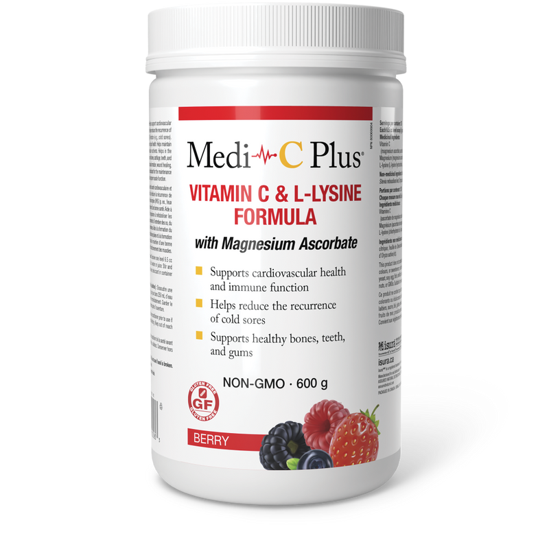 Medi-C Plus Vitamin C & L-Lysine Formula with Magnesium Ascorbate - Berry