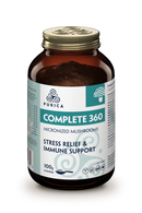 Purica Complete 360 Stress Relief & Immune Support (100 g) – A natural supplement designed to support stress relief and boost immunity, featuring a sleek container with a green and white label, highlighting the product’s 100g size.