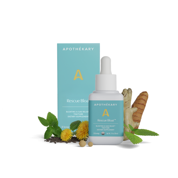Apothekary Rescue Blos supplement bottle and packaging on a white background