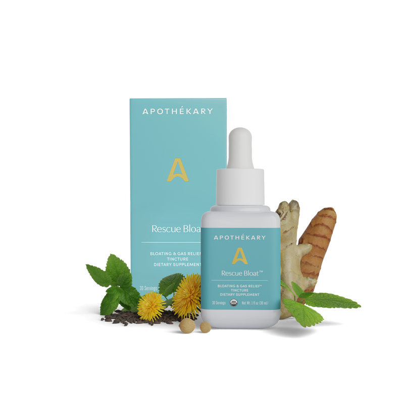 Apothekary Rescue Blos supplement bottle and packaging on a white background