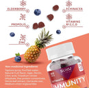 Close-Up of Suku Vitamins Ultimate Immunity + Elderberry Gummies – A bottle of 60 blueberry pineapple flavored gummies for enhanced immunity.