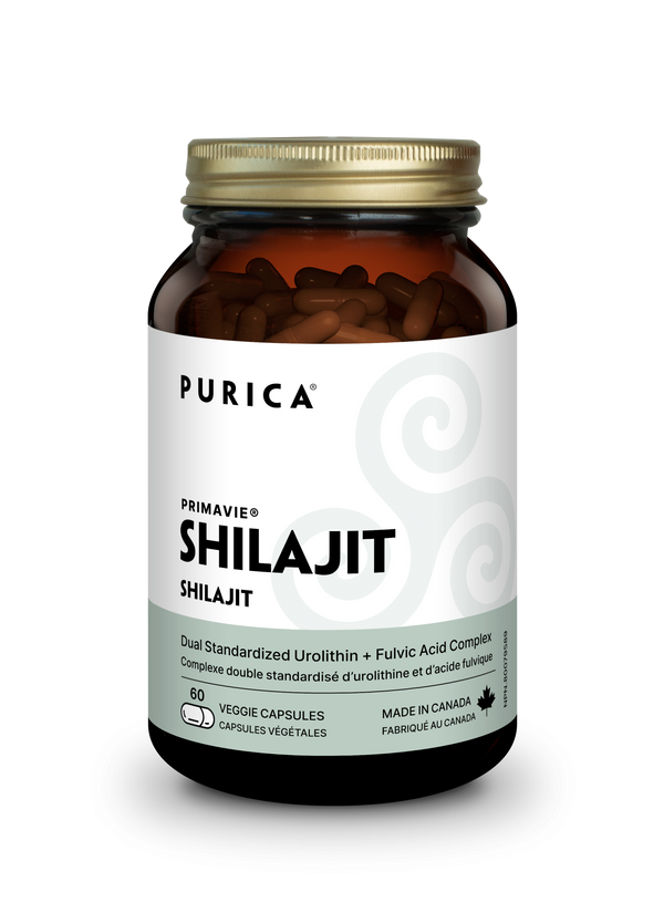 Purica Shilajit supplement bottle on a white background