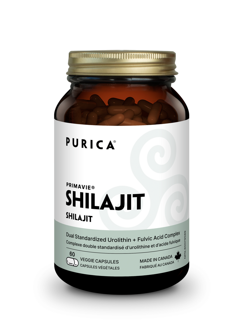 Purica Shilajit supplement bottle on a white background