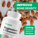 Vitasave Magnesium L-Threonate supplement bottle displayed next to loose capsules, highlighting its 120-count vegetarian-friendly formula.