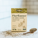 "Flora Flor-Essence Dry Herbal Tea Blend 63g box side view showcasing product details."