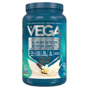 Close-up of Vega All in One Nutritional Shake - Vanilla Chai (874 g) packaging and ingredients list.