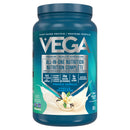 Eco-friendly packaging of Vega All-In-One French Vanilla shake promoting plant-based nutrition