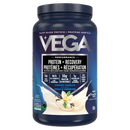 Vega Sport Protein Vanilla Tub Surrounded by Vanilla Beans and Protein Shake