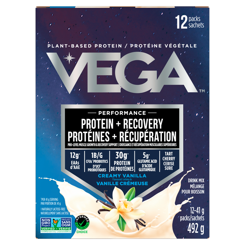 Vega Sport Performance Protein - Vanilla flavor for post-workout recovery.