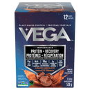 Box of Vega protein powder with chocolate flavor on a white background