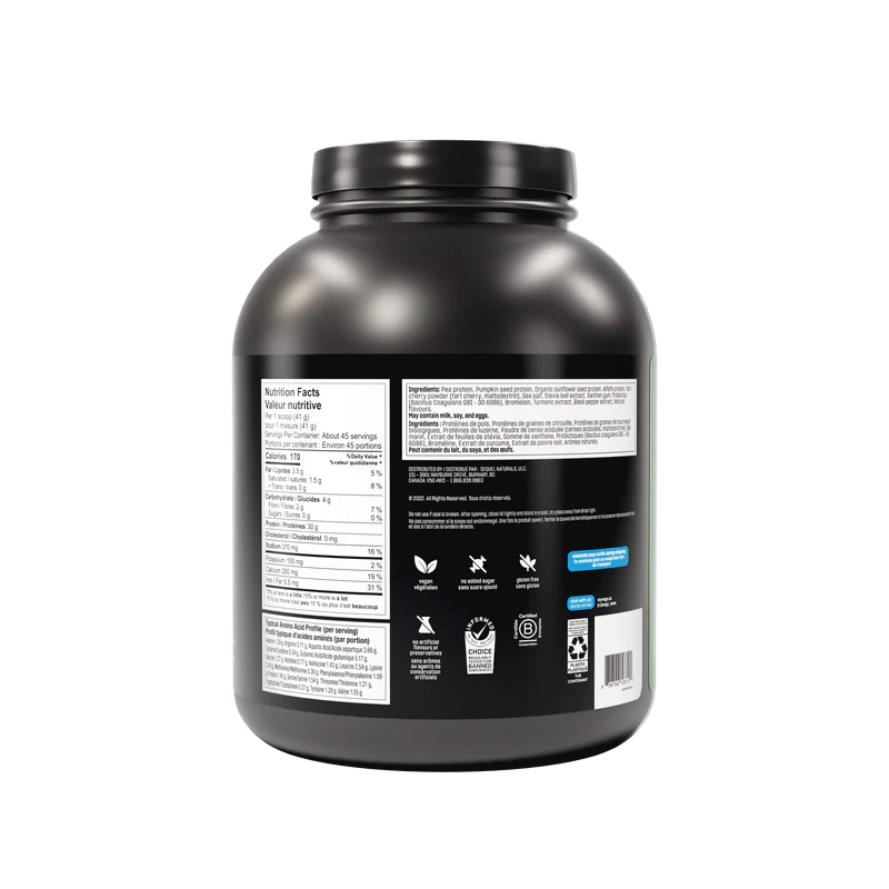 Close-up of Vega Sport Protein Vanilla Nutrition Facts and Ingredients List