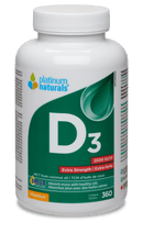 Platinum Vitamin D3 2500 IU Extra Strength Softgels bottle, showcasing the supplement packaging and label.