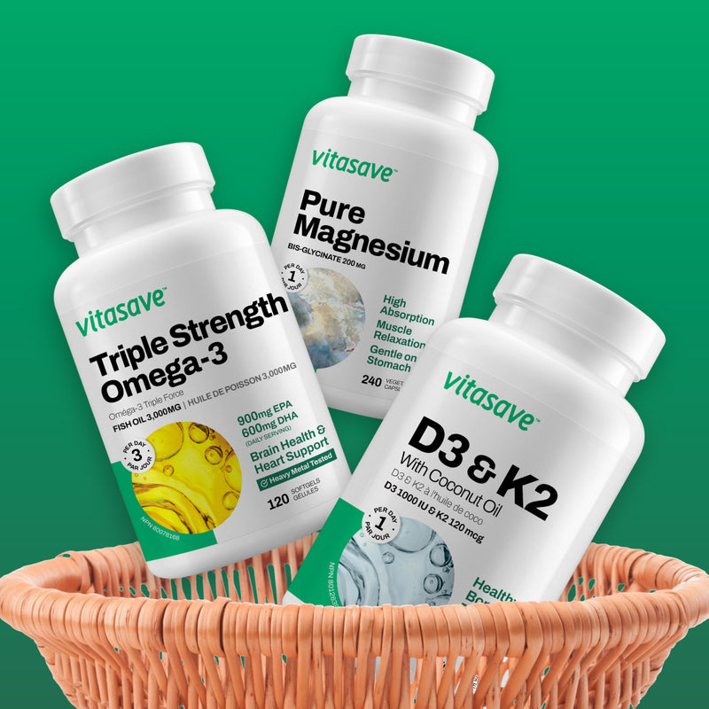 Vitasave Essentials Basket (Magnesium + Omega-3 + Vitamins D3 & K2)