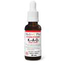 A bottle of Medi-C Plus Vitamin K2+A+D3 liquid supplement with a dropper cap, in vanilla flavor, with a total volume of 30 mL.