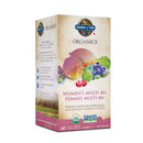 Front view of Garden of Life Organics Women's Multi 40+ bottle, featuring a vibrant label with floral accents and clear labeling of '60 Vegan Tablets' and 'USDA Organic' certification.