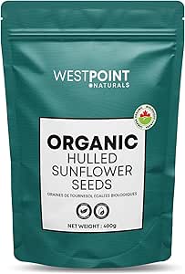 Westpoint Naturals Organic Hulled Sunflower Seeds 400g package—teardrop-shaped, shelled seeds rich in vitamin E and protein.