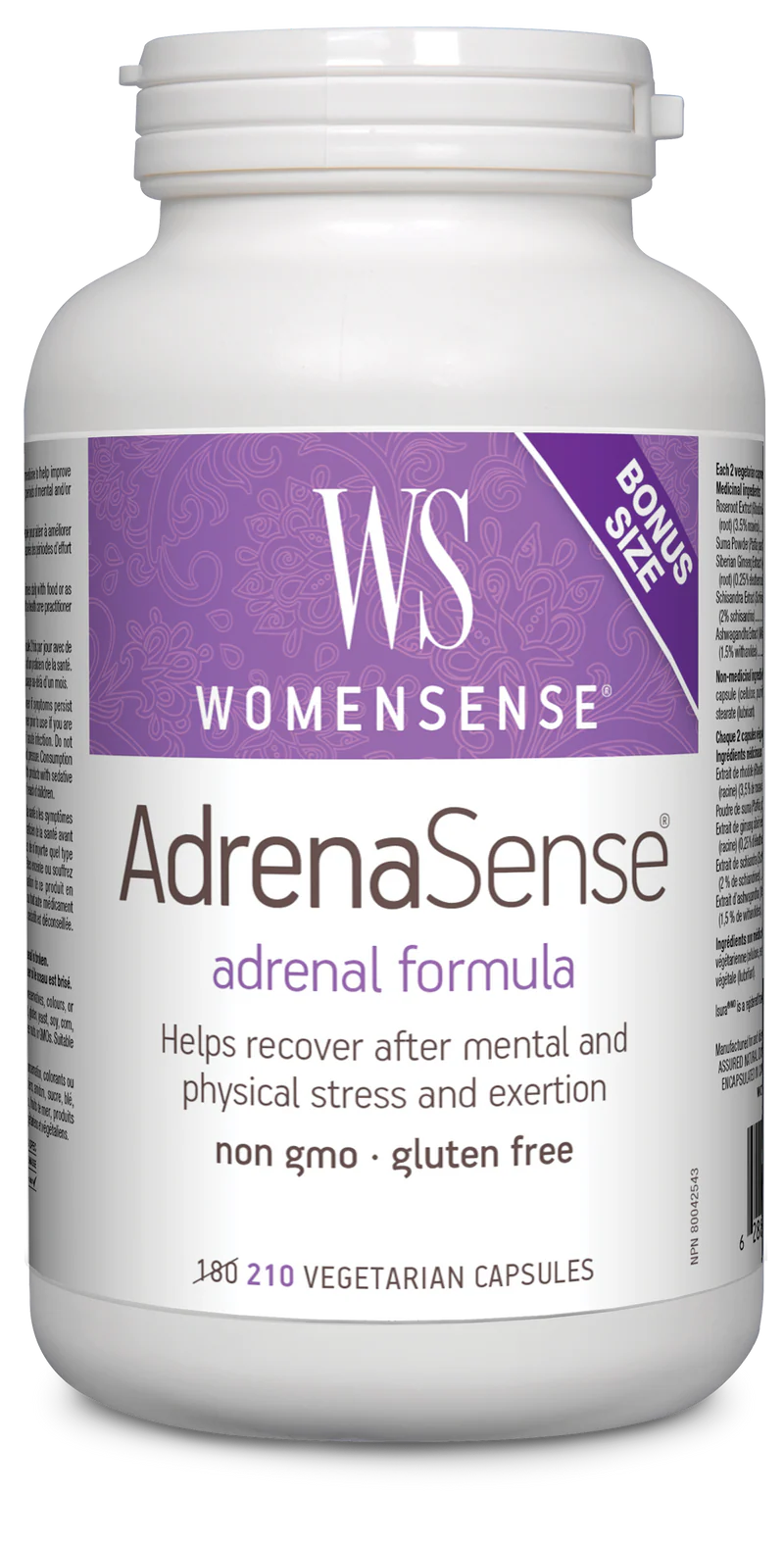 WS WomenSense AdrenaSense adrenal formula supplement bottle on a white background
