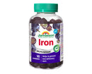 Bottle of Jamieson Iron Gummies in grape flavor, containing 90 chewable supplements for iron support.