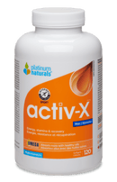 A bottle of Platinum Naturals Activ-X Multivitamin for Men, containing 120 softgels.