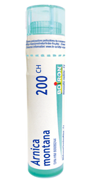 A bottle of Boiron Arnica Montana 200 CH homeopathic remedy with 80 pellets.