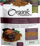 Packaging of Organic Traditions Cacao Powder showing the product and its uses.