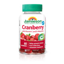 A bottle of Jamieson Cranberry with Vitamin C & D-Mannose gummies in cranberry-strawberry flavor, containing 60 gummies.