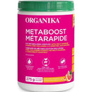 A container of Organika Metaboost Multicollagen Powder in tangy-sweet grapefruit flavor, with specifications visible on the label.
