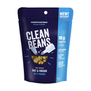 Packaging of Nutraphase Clean Beans in Salt & Vinegar flavor, displaying nutritional information and product attributes such as gluten-free, vegan, and non-GMO.