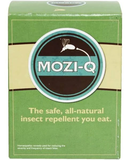 A box of Mozi-Q chewable tablets with the product name and logo visible, indicating it is an all-natural insect repellent.