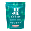 A 314g pouch of Magic Scoop All-In-One Nutritional Greens in Strawberry Lemonade flavor, featuring vibrant packaging with images of strawberries and lemons.