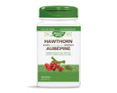 Bottle of Nature’s Way Hawthorn supplement containing 180 vegetarian capsules, with a natural-themed label featuring green leaves and hawthorn berries.