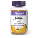 Bottle of Preferred Nutrition Lutein gummies with a purple cap on a white background